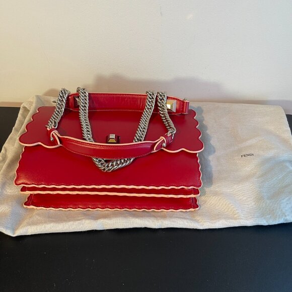 FENDI Vitello Liberty Scalloped Studded Kan I Shoulder Bag in Fragola - Preowned - Picture 14 of 14